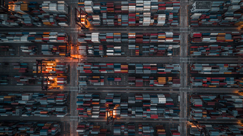 Aerial view of a container depot representing distribution logistics