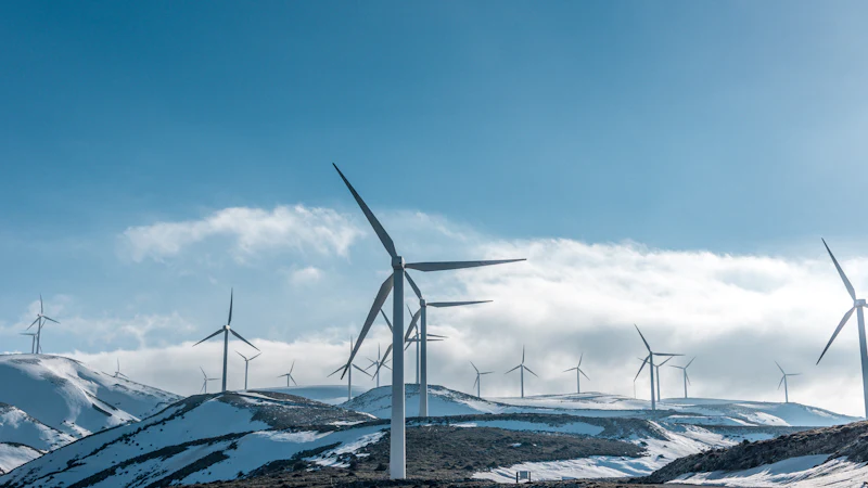 Wind turbines standing on concrete foundations